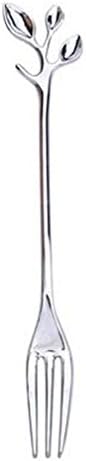 Iumer Chic Gold And Silver Leaf Stalk Dessert Fruit Fork Spoon Tableware Silver Fork