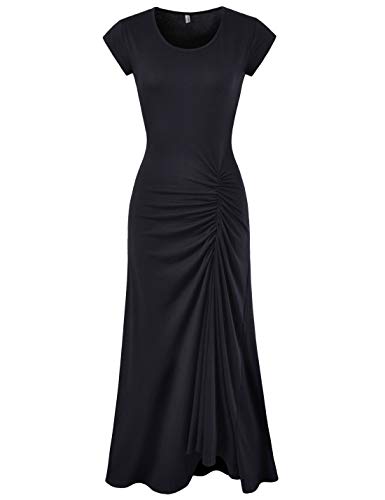 NEARKIN (NKWBD907 Womens Mermaid Style Shirring Maxi Dress Black US S(Tag Size M)