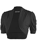 Ollie Arnes Women Basic Short Sleeve Versatile Bolero Shrug Cardign Junior Plus 41 BLACK XL