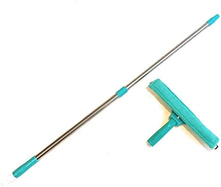 Window Squeegee with Extension Pole by Clear Sky - 3 in 1 Reusable and Washable Microfiber Brush, Adjustable Telescopic Handle for Home Windows, Shower, Auto Glass or Office