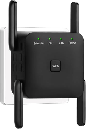 Dual-Band Gigabit WiFi Signal Extender, Features 1200Mbps High-Speed Wall-Penetrating 5G/2.4GHz Wireless Repeaters,Four Antennas Enhance Wireless Signal for 360° Coverage
