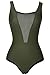 Joy&Bella Solid Color Deep V Neck One Piece Swimsuit Bikini Set Bathing Suit Beach Swimwear Monokini, Dark Green (L (US 12-14))