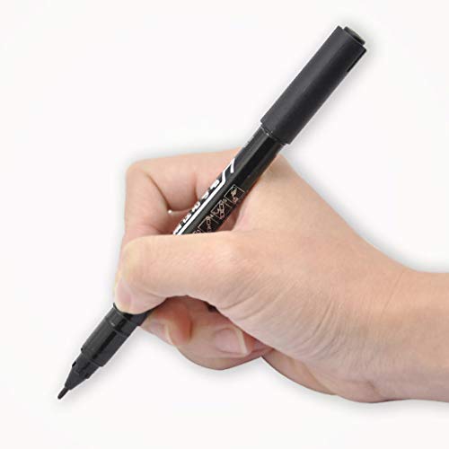 vmree 2Pcs Double Head Marker Marking Scribe Pen Fine Point Round Tip Painting Colour Pen (Black, 5.47×0.42×0.65inch)