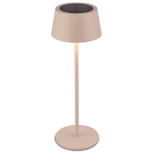BRILONER - LED Tischlampe kabellos IP44 mit Touch, CCT, dimmbar, Solar, Nachttischlampe, Leselampe, LED Lampe, Campinglampe, Tischleuchte, Akku Lampe, Outdoor, 11,5x34 cm, Beige