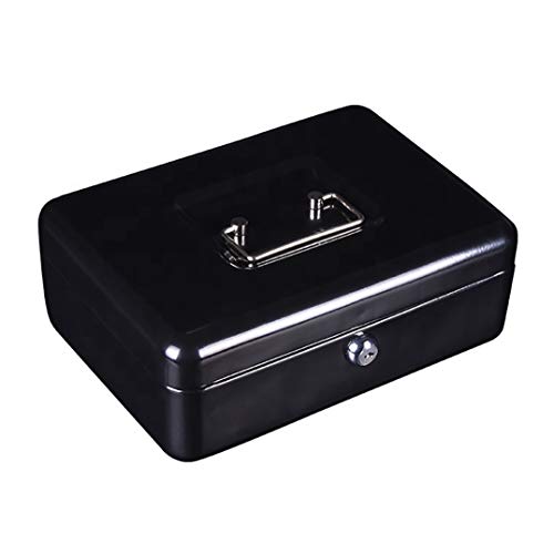 Cash Box,Locking Cash Box with Tiered Money Tray and Key Lock, Black, 0.21 Cubic Feet
