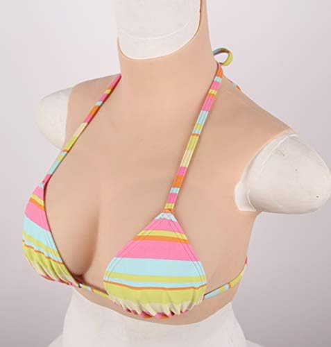 Silicone False Breasts, Fake Artificial Breasts High Neck Underwear Breast Prosthesis for Men Transgender Crossdresser Realistic Skin,Natural,LightversionBcup