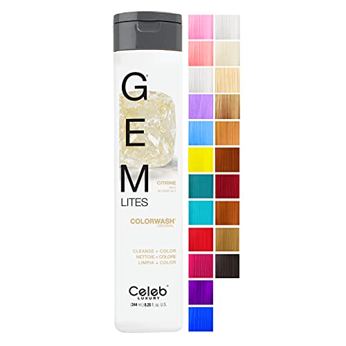 CELEB LUXURY GEM LITES COLORWASH, PROFESSIONAL SEMI-PERMANENT HAIR COLOR DEPOSITING SHAMPOO, CITRINE, 8.25 FL OZ
