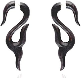 Ethnic Julu African Tribal Wooden Handmade Black Wood Fake Guage Earring WER443