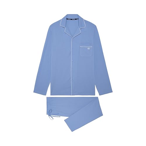 HOM Pyjama Long Rafael Pajama Set, Bleu Clair passepoils Blanc, M Men's
