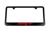SRT satin Black License Plate Frame - Red Engraved Logo - Challenger - Charger - Jeep - Chrysler