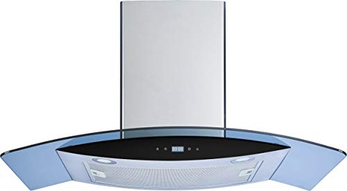 Winflo 30" Wall Mount Stainless Steel/Arched Tempered Glass Convertible Kitchen Range Hood with Touch Control, Aluminum Filter and LED Lights