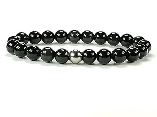ZILALI Crystal Gemstone Beaded Bracelet, Natural 8mm Stone Bracelet for Women or Men Reiki Chakra Crystal Healing Bracelet for Gift Natural Stone Black Obsidian