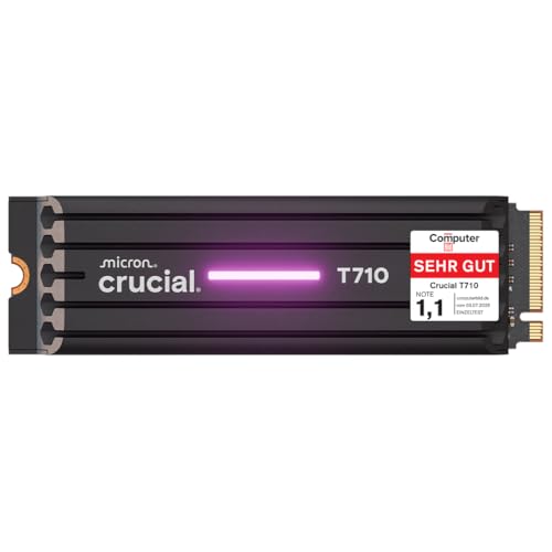 Crucial T710 SSD 1TB M.2 NVMe PCIe 5.0 x4 Gen5 mit Kühlkörper, bis zu 14.900 MB/s Lesen, 13.700 MB/s Schreiben, für Desktop PC & PS5, TLC NAND, Intern