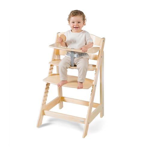 roba Sit Up Flex 2 in 1 Highchair, Adjustable Height, from 6 Months to 70 kg, with Footrest, Robust and Ergonomic, Natural Wood