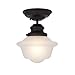 Amazon Brand – Ravenna Home Flush Mount Pendant Ceiling Light with Opal Glass Shade And LED Light Bulb - 7.75 x 7.75 x 10 Inches, Dark Bronze