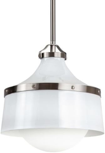 Park Harbor PHPL5001S 9" Wide Single Light Mini Foyer Pendant, White and Brushed Nickel