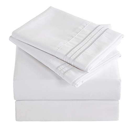 COHOME Queen Bed Sheets Set 4 Piece, Microfiber 1800 Thread Count Luxury Egyptian Sheets-Stain Wrinkle Fade Resistant, Hypoallergenic 16 inch Deep Pocket Bedding Set (White)