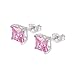 .925 Sterling Silver Princess Cut Pink Cubic Zirconia Stud Earrings