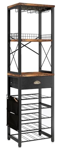 TENGTU Porta Botellas De Vino De 5 Capas para Botellas De Vino Y Licor, Rack De Almacenamiento con CajóN Y Portavasos, Medidas 30×40×148cm, FáCil De Montar para Cantina Bar Mueble para Casa