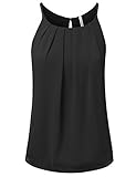 JJ Perfection Women's Round Neck Front Pleated Chiffon Tank Top BLACK 2XL