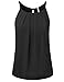 JJ Perfection Women's Round Neck Front Pleated Chiffon Cami Tank Top Black S