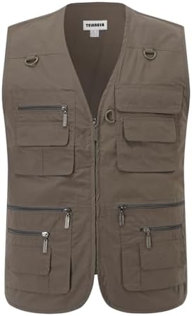 Mens Work Vest Multi Pocket Hooded Gilet Loose Casual Mesh Fishing