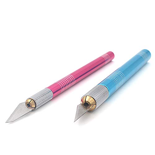 Hobby Knife Set with Case, Precision Craft Knife Set Solid Metal Art Pen Knife with Safety Cap for DIY Art Work Cutting Scrapbooking - 2 Handles and 12 Spare Blades