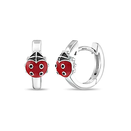 925 Sterling Silver Red & Black Enamel Ladybug Huggie Hoop Earrings For Girls & Teens- Cute & Charming Huggies For Toddlers & Little Girls- Great Gift For Birthdays or Any Special Occasion