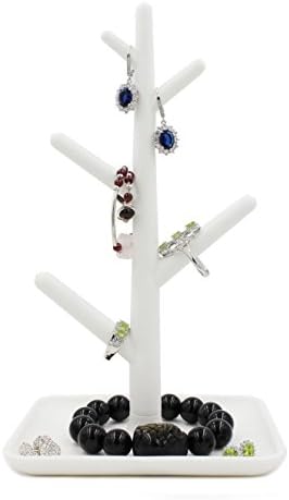 Eyotool Jewelry Tree Organizer Rack Display Tower Stand Holder Organizer Dish Tray for Earrings Necklace Ring (White)