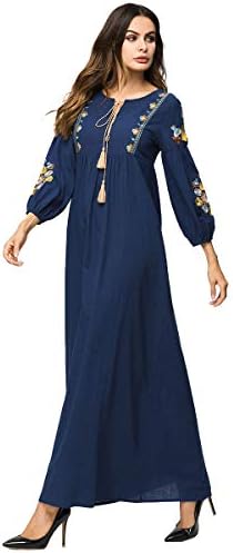 Acqrobe Women Muslim Kaftan Dresses - Elegant Embroidery Maxi Dress Dubai Islamic Abaya Jilbab Turkish Loose Robes Gown