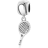 FAEFASH Sport Dangle Charm 925 Sterling Silver Baseball & Baseball Bat Charm Bead Fit Charm Bracelet, for Sports Fans (Tennis Racket & Tennis Ball)