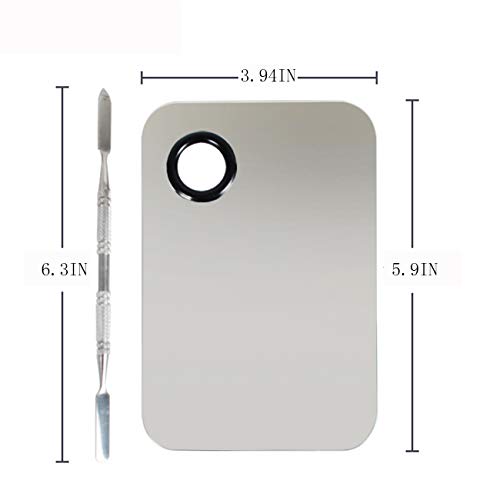 Rolybag stainless steel cosmetic make-up palette with Spatula Tool Makeup Art Tool， For Makeup， Nail，Eye Shadow Makeup Professional Pigment Blending etc.（Silver） - Thumbnail 2