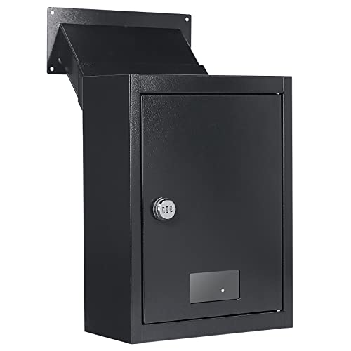 Photo 1 of Toriexon Through The Wall Drop Box with Combination Lock, 16.5" x 12.5" x 6" Adjustable Chute Deposit Safe Mail Box Black, Rainproof Mail Slots Walls Thickness 2.8” to 7.9” for Home Office Apartment