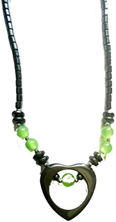 10" Hematite Necklace Pendant,Hematite helps to absorb negative energy and calms in times of stress or worry. (Green Heart)
