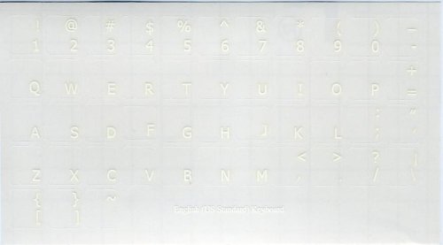 ENGLISH US KEYBOARD STICKERS WITH WHITE LETTERING ON TRANSPARENT BACKGROUND