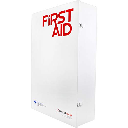 OSHA & ANSI 2 Shelf Industrial First Aid Cabinet with Pocket Liner, 75 Person, 562 Pieces, 2015 Class B+, Types I & II, Made in USA by Urgent First AidTM with Extra Content & New ANSI First Aid Guide