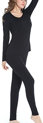 Liqqy Women's Scoop Neck Ultra Thin Long Johns Top and Buttom Thermal Underwear Set
