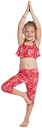 Girls Leggings Sparkly Red Bandana. YogaBerries Capri Activewear (9/10, Red)