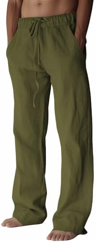 Amazon.com: Men Cotton Linen Pants Loose Leisure Hawaiian Palm