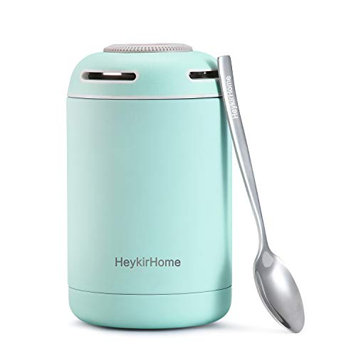 HeyKirHome Lunch Food Jar 16 oz,Vacuum Insulated Stainless Steel Lunch Thermos with Spoon for KIDS and Adults- Blue