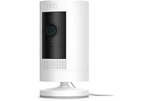 Ring Stick Up Cam Plug-In – HD security camera with two-way talk, Works with Alexa – White