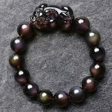 JoursNeige Natural Black Ice Obsidian Stone Bracelets 14mm Beads Fine Caving Pi Xiu Jewelry Bracelet Wristband.