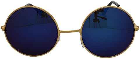 Pofs Unisex Latest Design Hippie Style Goggles Sunglasses Round Anti-Reflective Lens,Blue Mirror with Gold Frame