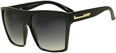 SunglassUP - Extra Large Big Black XL Squared Flat-Top Trapezoid Shape Oversized Sunglasses (Black w/ Gold, Black)