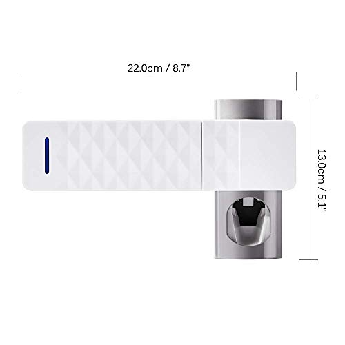 Uv Toothbrush Sanitizer, Uv Toothbrush Holder Wall Mounted Toothpaste Dispenser with Sterilization Function, 5 Toothbrush Sterilizer Holder for Family Kids, Shower Bathroom, USB Charging