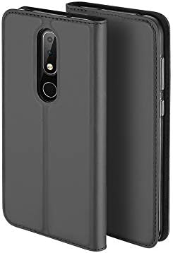 Nokia 5.1 (2018) Case,Slim PU Leather Folio Flip Case Clear Soft TPU Cover Kickstand Full Body Protective Cover with Screen Protector for Nokia 5.1 (2018) (Gray, Nokia 5.1)