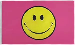 PringCor 3x5FT Flag Pink Happy Smiley Face Banner Dorm Bedroom Advertising USA