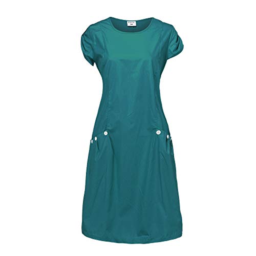 CCatyam Plus Size Dress for Women, T-Shirt Tops Short Sleeve Solid Ruffled Pockets Casual Loose Fashion Green
