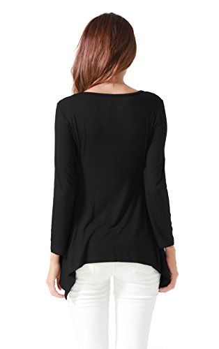 Invug Women Long Sleeve Zigzag Skirted Hem Casual Soft Stretchy Blouse T Shirt Black XL - Thumbnail 7