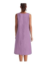 Amazhiyu - Vestido sin mangas de lino para mujer, cuello en V, con bolsillos